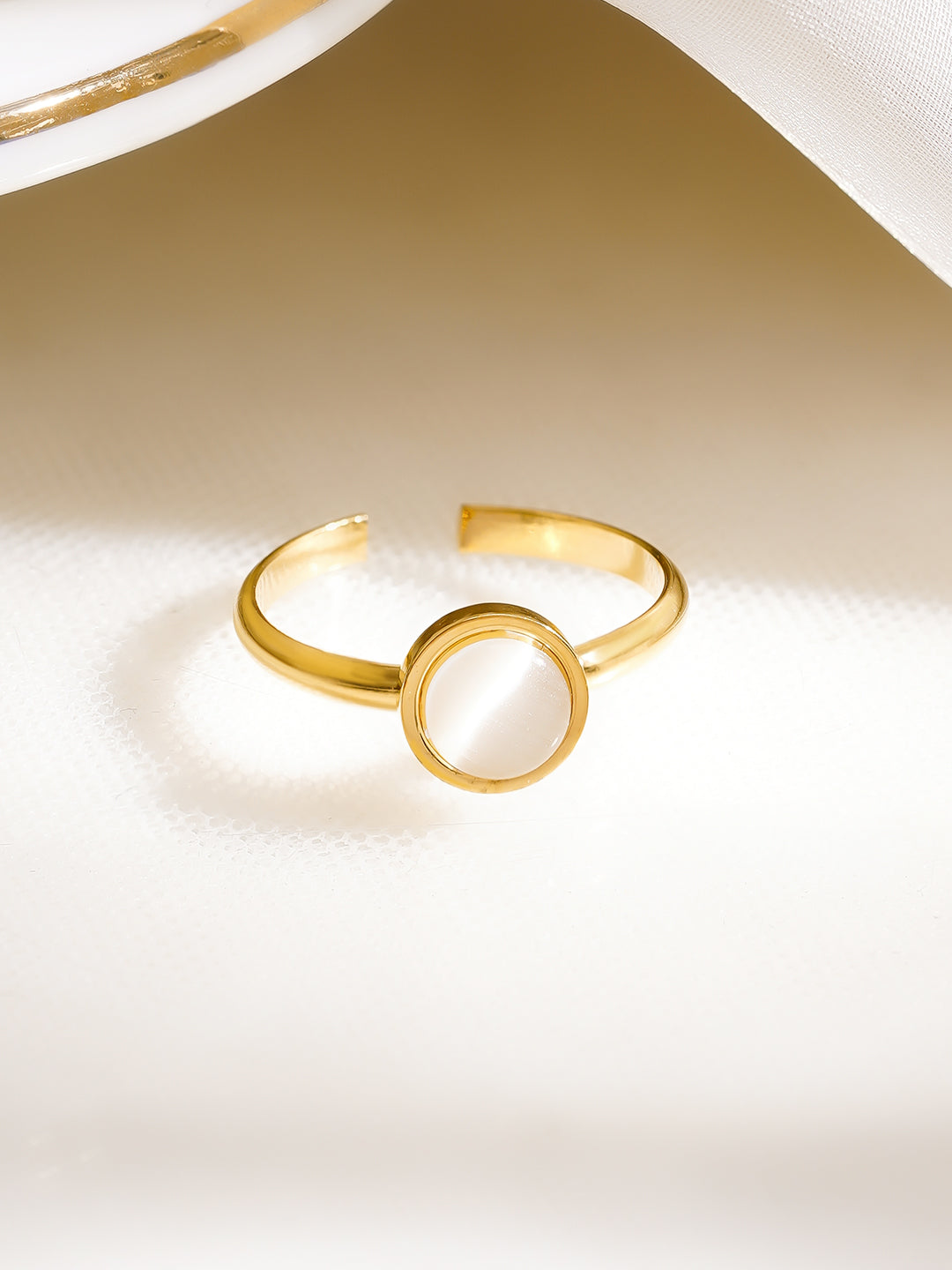 Demi Fine 18K Gold Plated Stainless Steel Mother of Pearl Open Ring フリーサイズ