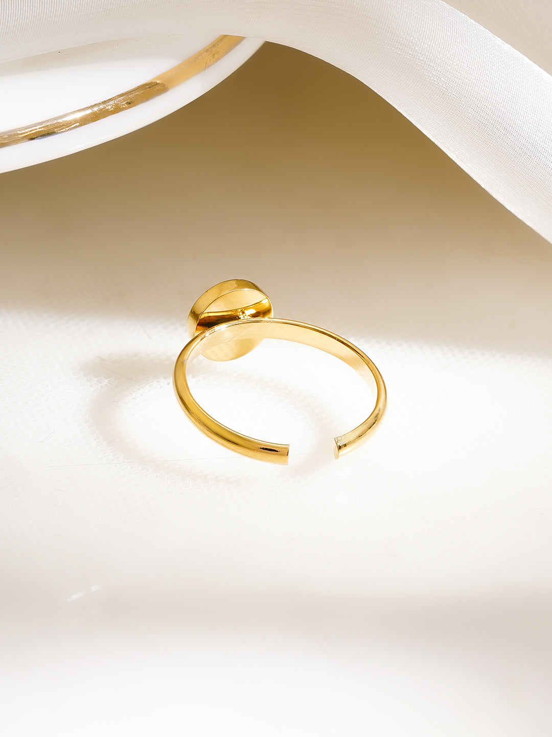 Demi Fine 18K Gold Plated Stainless Steel Mother of Pearl Open Ring フリーサイズ