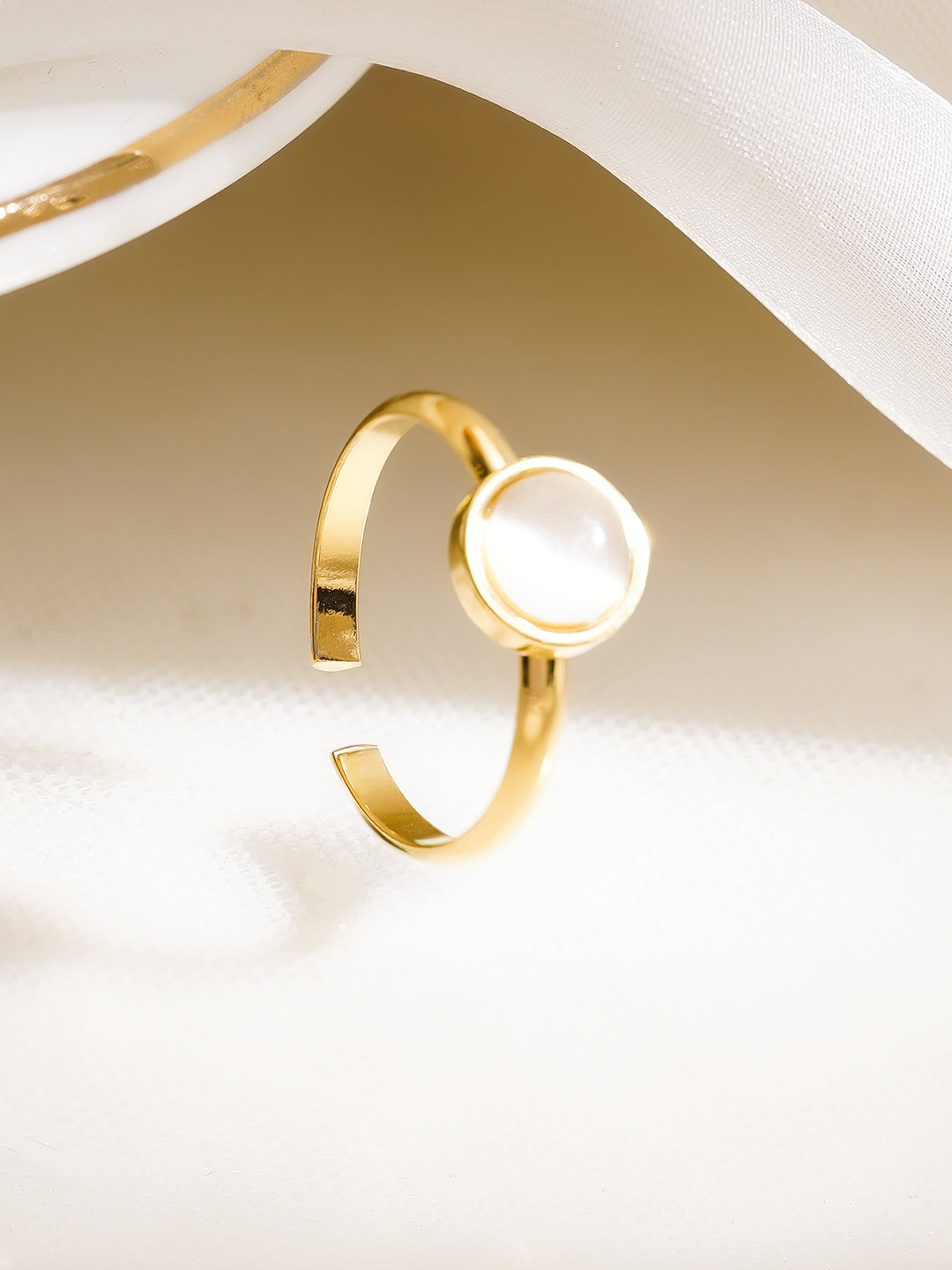 Demi Fine 18K Gold Plated Stainless Steel Mother of Pearl Open Ring フリーサイズ