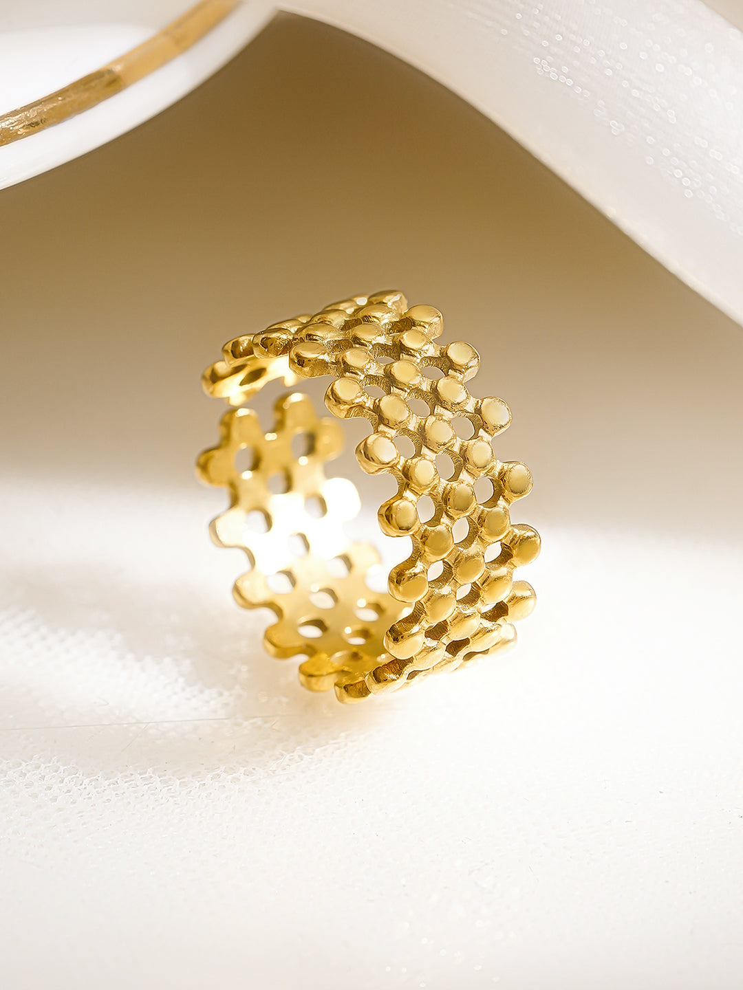 Demi Fine 18K Gold Plated Stainless Steel Honeycomb Open Ring フリーサイズ