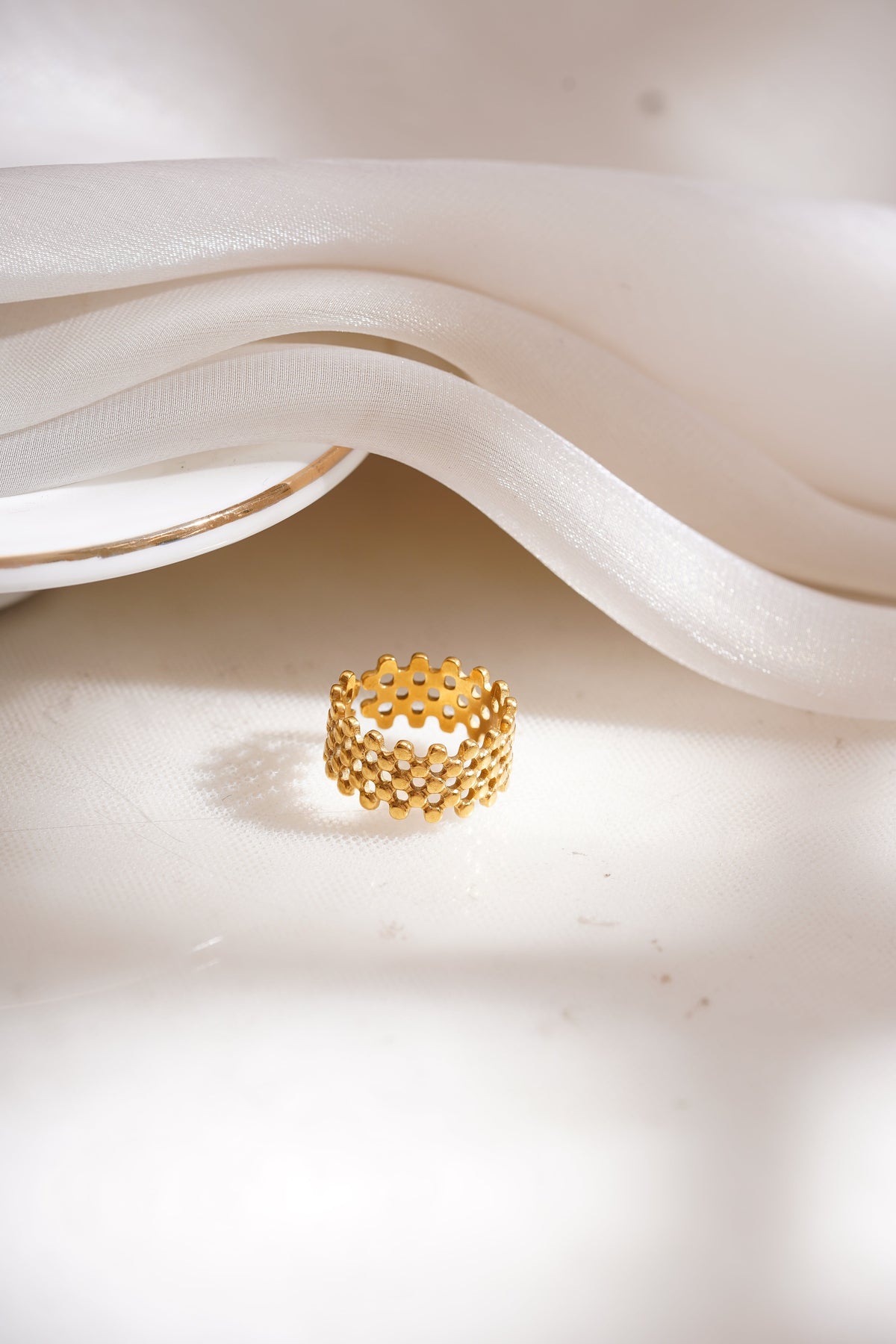 Demi Fine 18K Gold Plated Stainless Steel Honeycomb Open Ring フリーサイズ