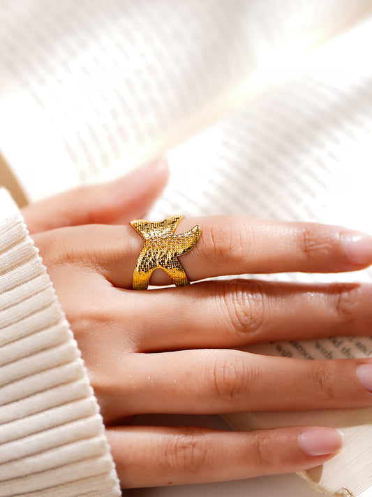 Demi Fine 18K Gold Plated Stainless steel Coral Tide Statement Ring Length - Adjustable