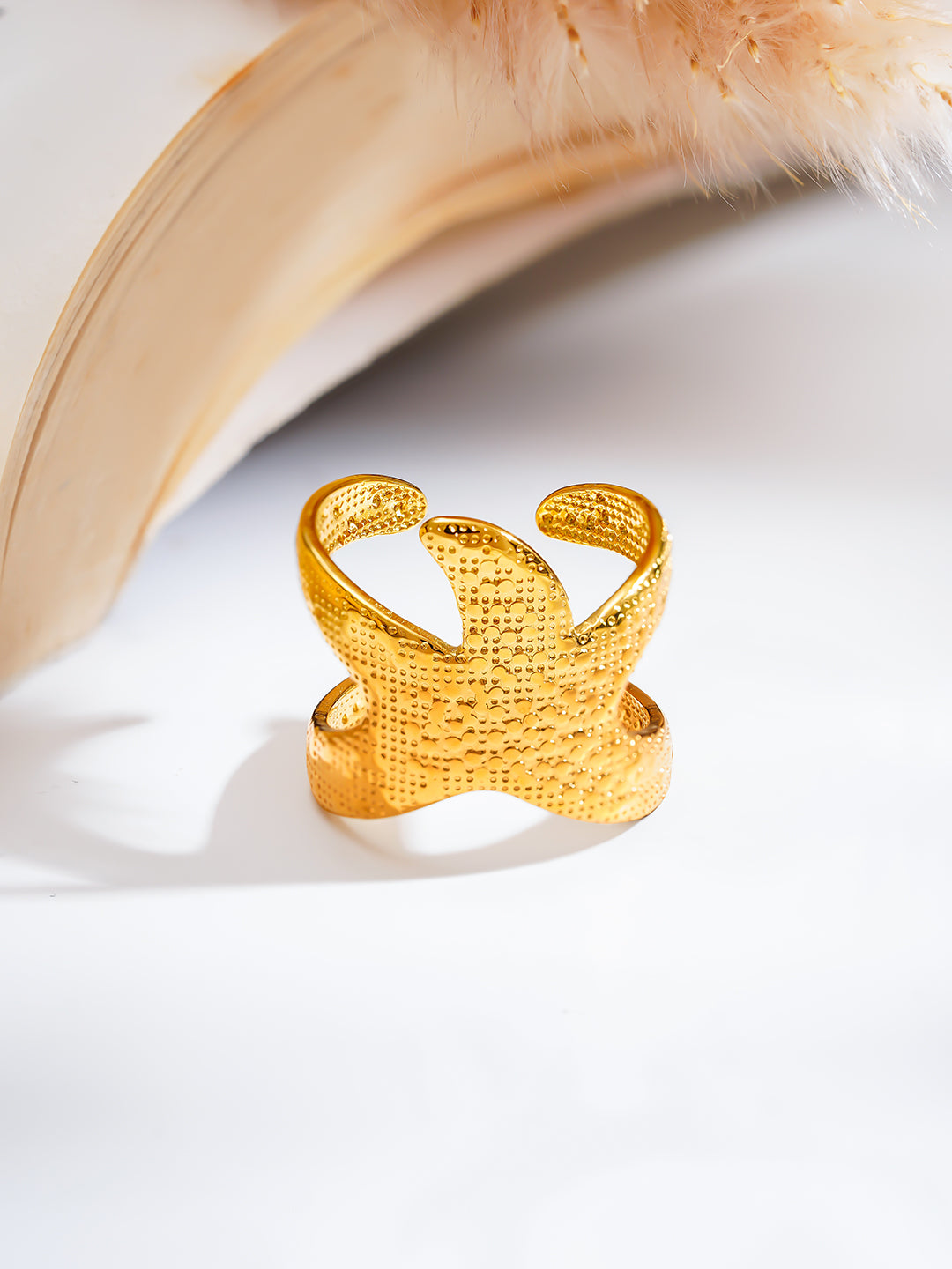 Demi Fine 18K Gold Plated Stainless steel Coral Tide Statement Ring Length - Adjustable