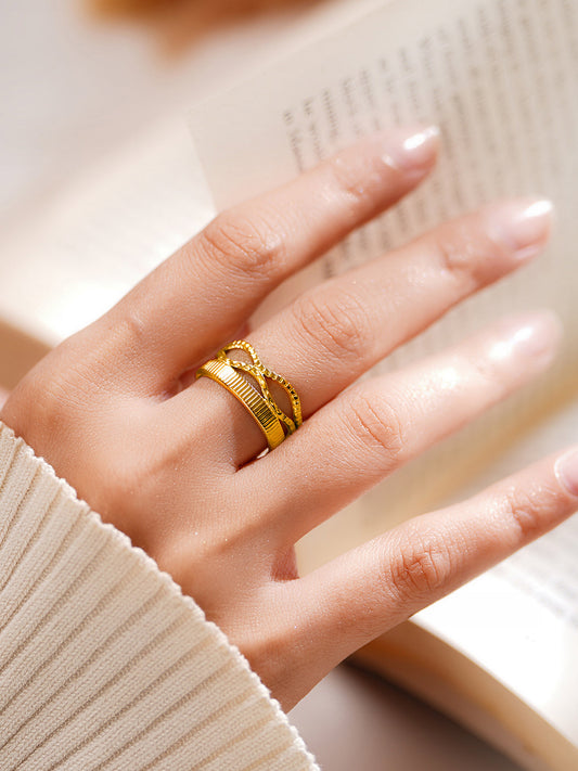 Demi Fine 18K Gold Plated Stainless steel Crossroads Texture Statement Ring Length - 2 cm
