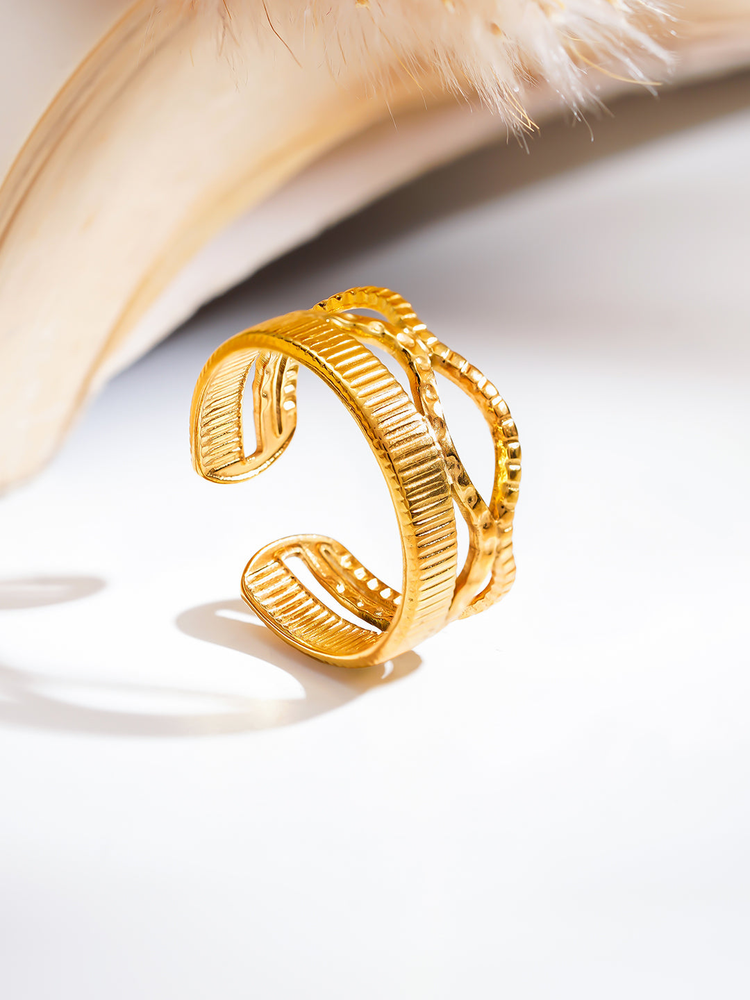 Demi Fine 18K Gold Plated Stainless steel Crossroads Texture Statement Ring Length - 2 cm