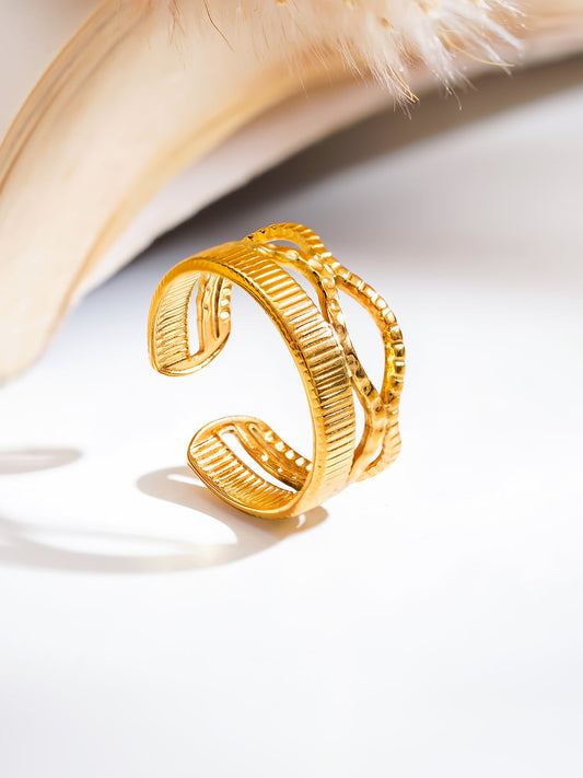 Demi Fine 18K Gold Plated Stainless steel Crossroads Texture Statement Ring Length - 2 cm