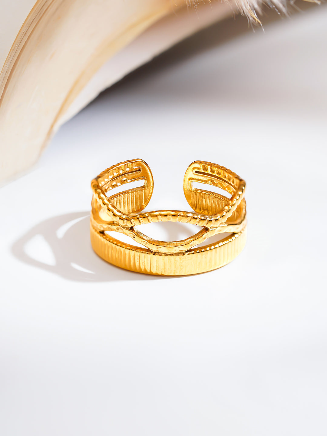 Demi Fine 18K Gold Plated Stainless steel Crossroads Texture Statement Ring Length - 2 cm