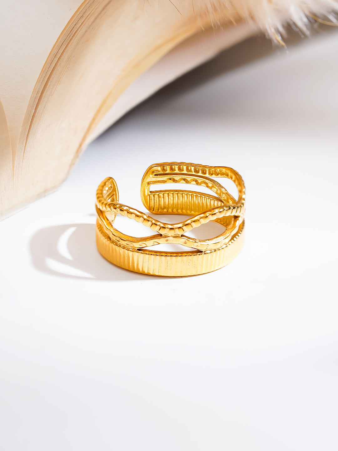 Demi Fine 18K Gold Plated Stainless steel Crossroads Texture Statement Ring Length - 2 cm