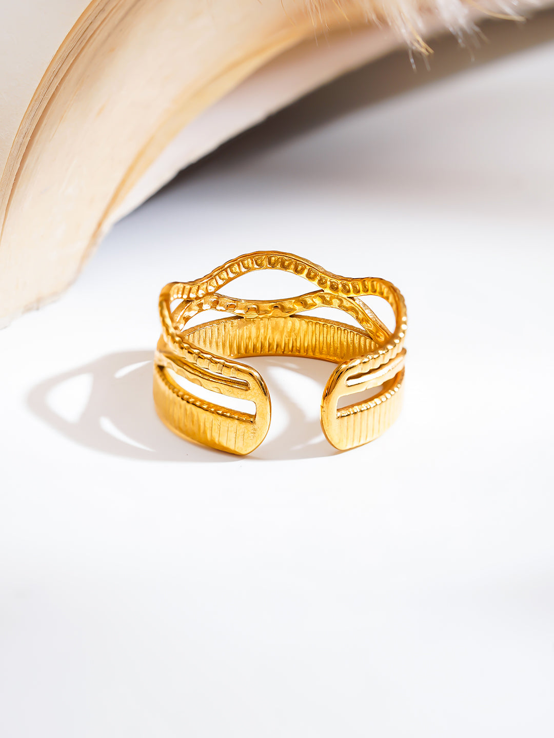 Demi Fine 18K Gold Plated Stainless steel Crossroads Texture Statement Ring Length - 2 cm