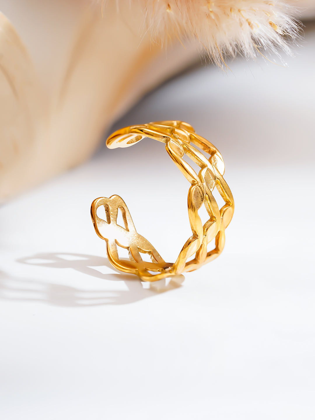 Demi Fine 18K Gold Plated Stainless steel Woven Link Statement Ring Length - Adjustable