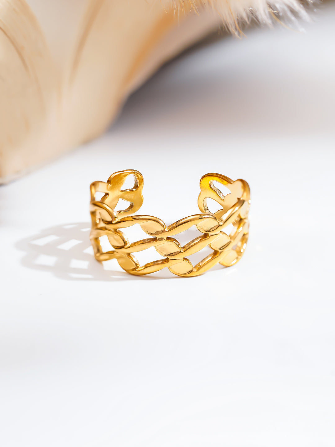 Demi Fine 18K Gold Plated Stainless steel Woven Link Statement Ring Length - Adjustable