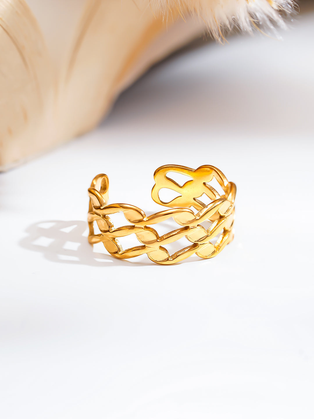 Demi Fine 18K Gold Plated Stainless steel Woven Link Statement Ring Length - Adjustable