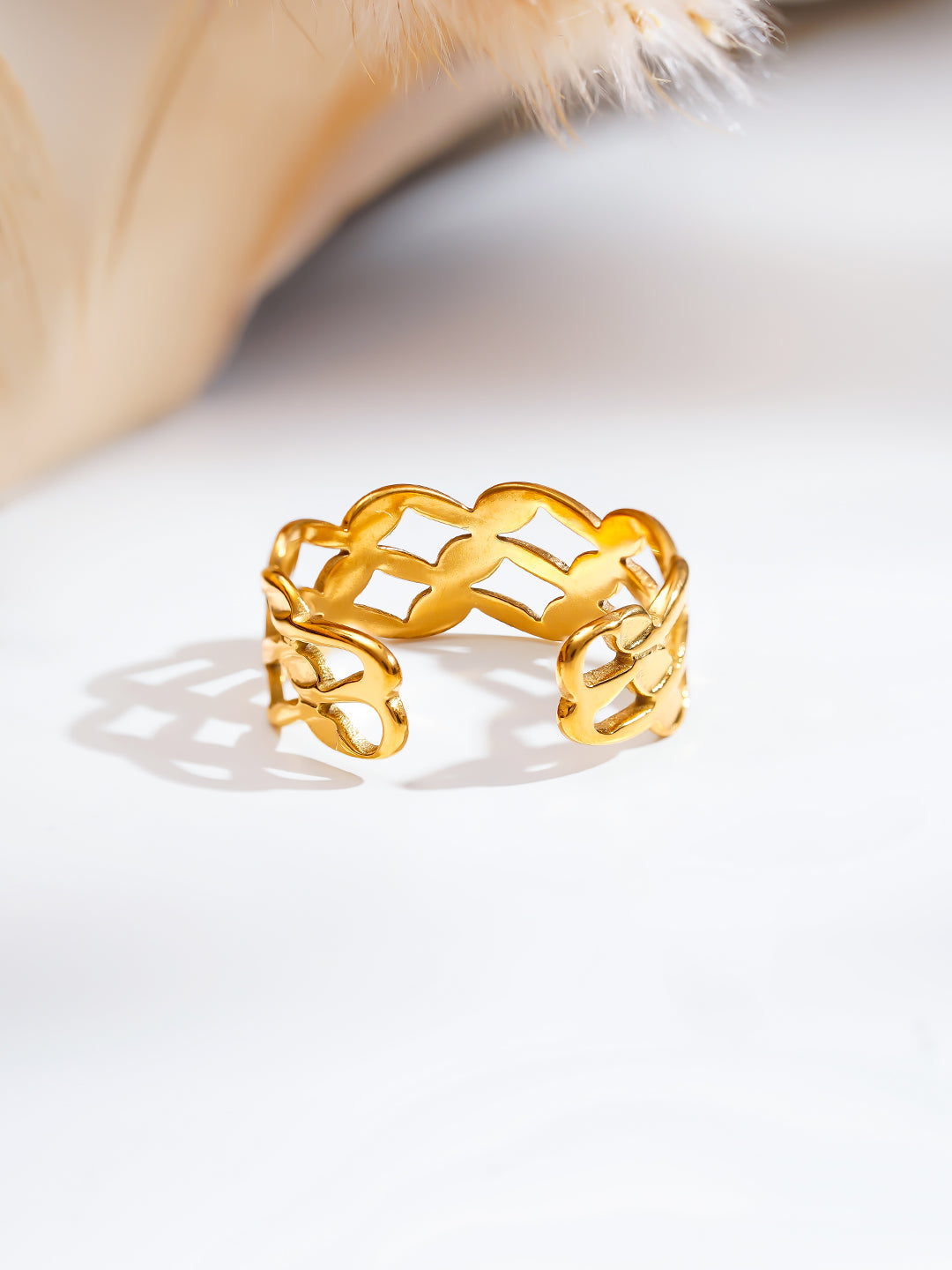 Demi Fine 18K Gold Plated Stainless steel Woven Link Statement Ring Length - Adjustable