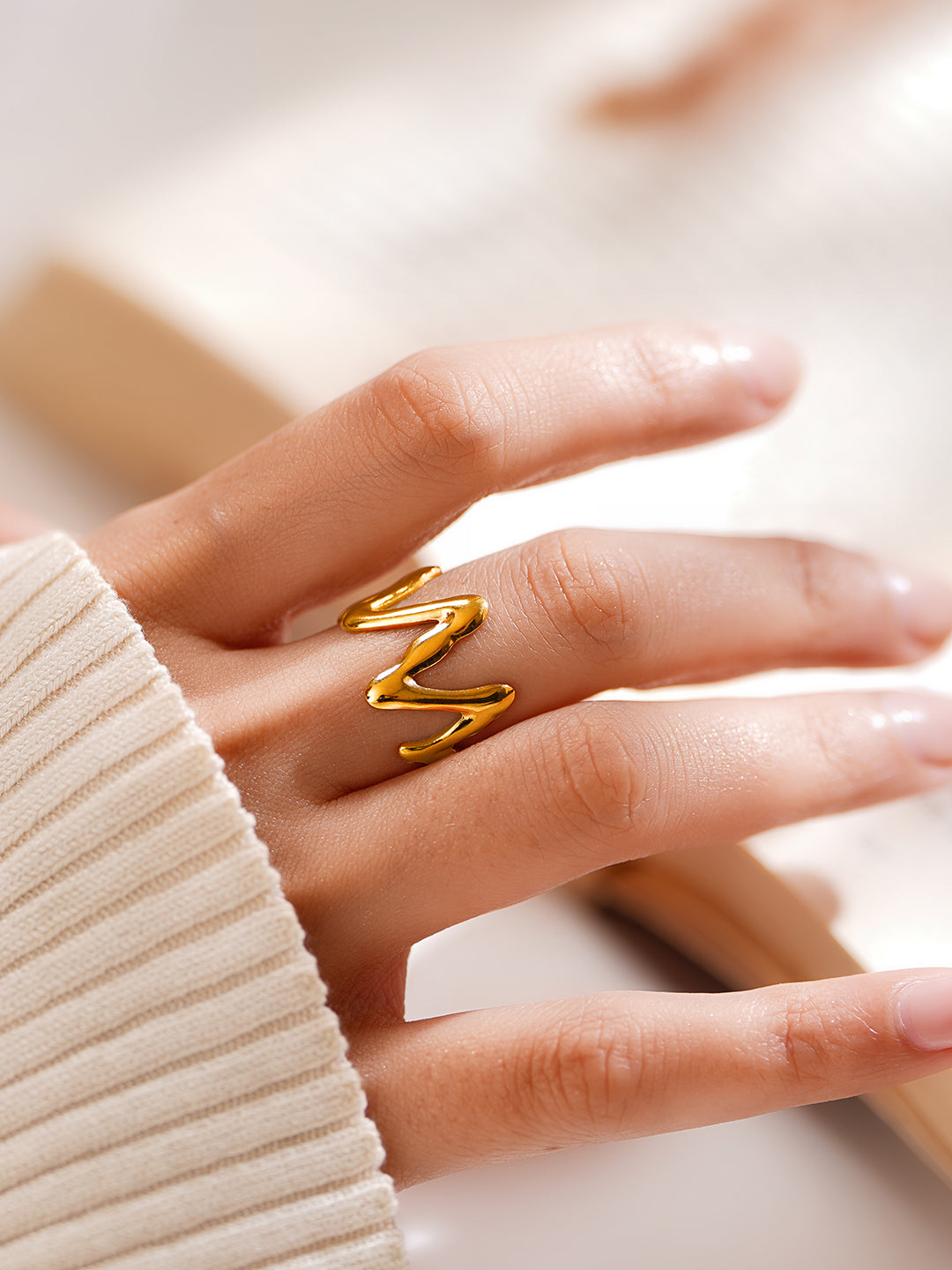 Demi Fine 18K Gold Plated Stainless steel Golden Rhythm Open Ring Length - Adjustable