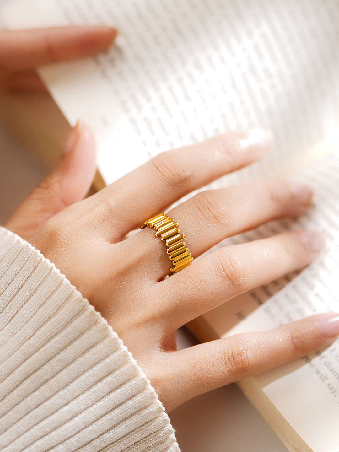 Demi Fine 18K Gold Plated Stainless steel Golden Beat Everyday Ring Length - Adjustable