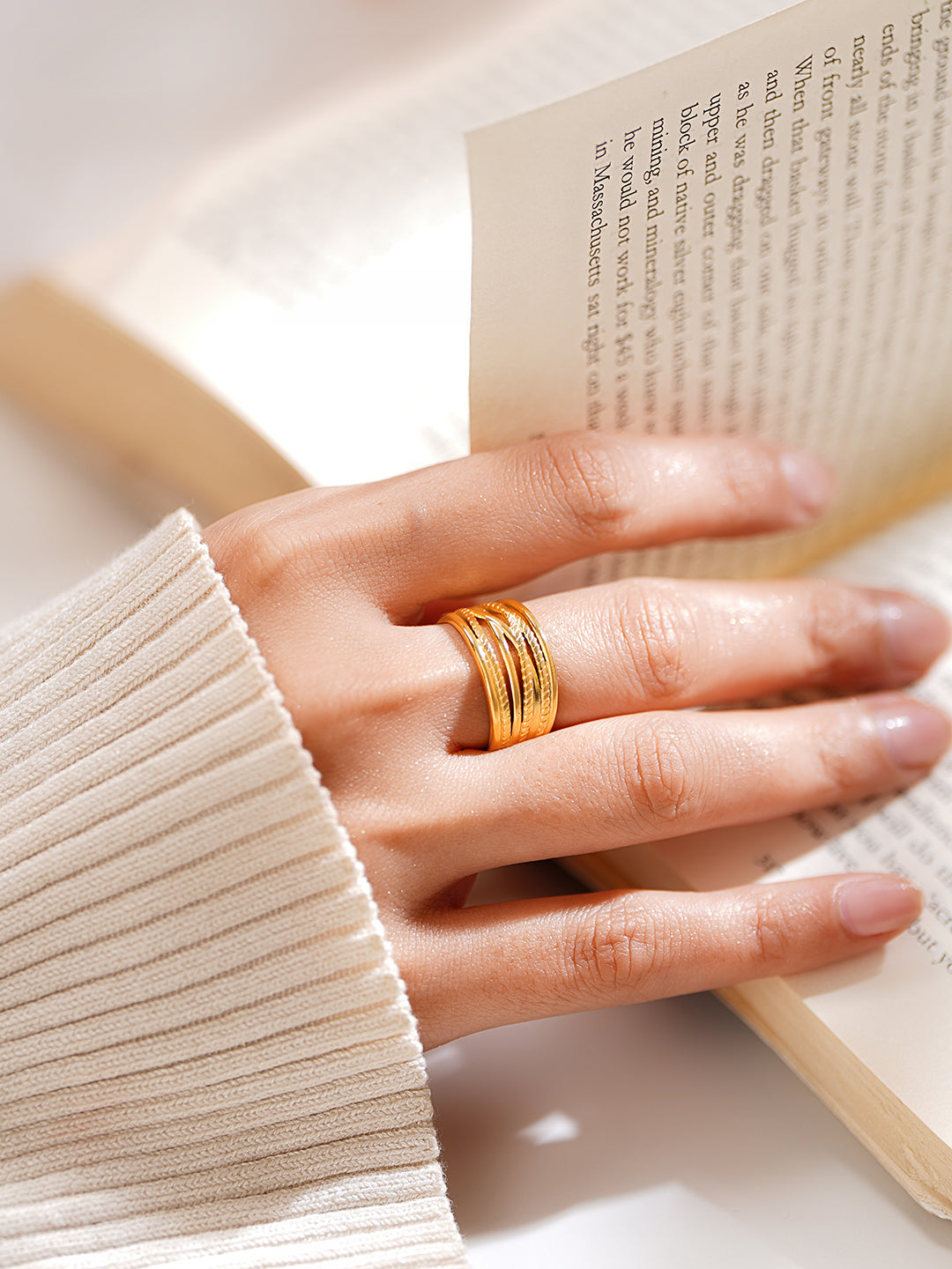Demi Fine 18K Gold Plated Stainless steel Golden Rhythm Open Ring Length - Adjustable