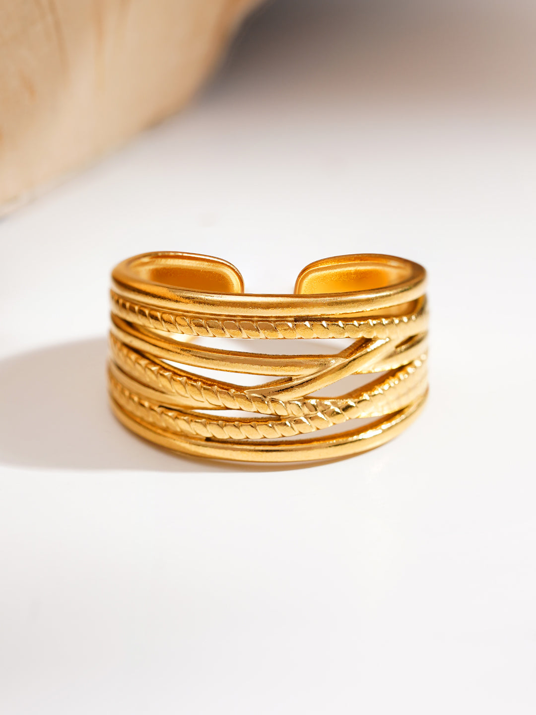Demi Fine 18K Gold Plated Stainless steel Golden Rhythm Open Ring Length - Adjustable