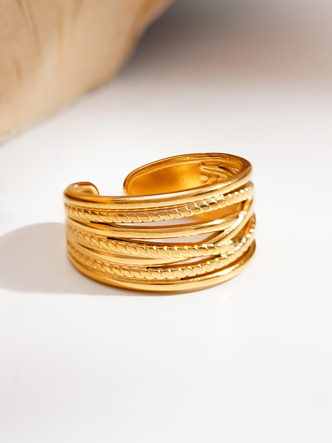 Demi Fine 18K Gold Plated Stainless steel Golden Rhythm Open Ring Length - Adjustable