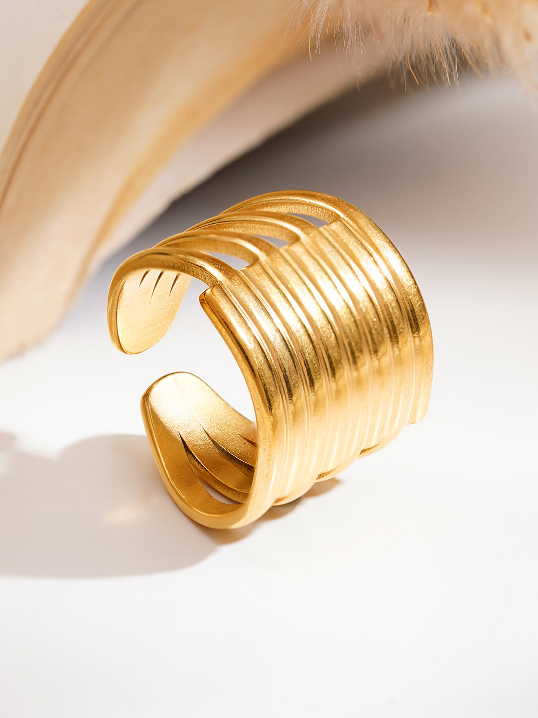 Demi Fine 18K Gold Plated Stainless steel Multi Layer Statement Open Ring Length - Regular