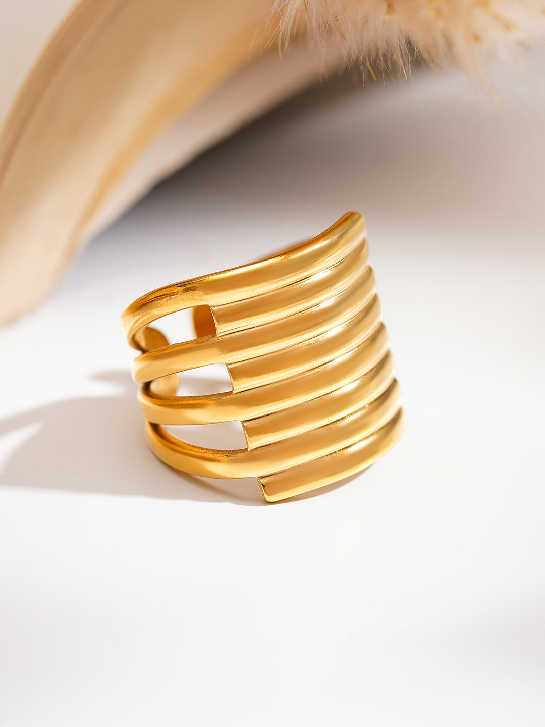 Demi Fine 18K Gold Plated Stainless steel Multi Layer Statement Open Ring Length - Regular