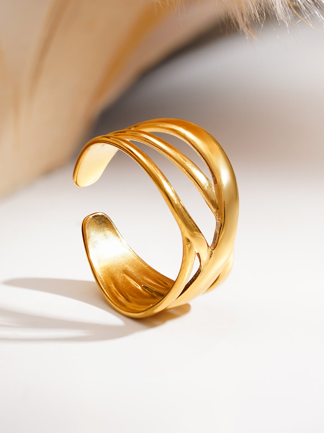 Demi Fine 18K Gold Plated Stainless steel Criss Cross Statement Open Ring Length - Adjustable