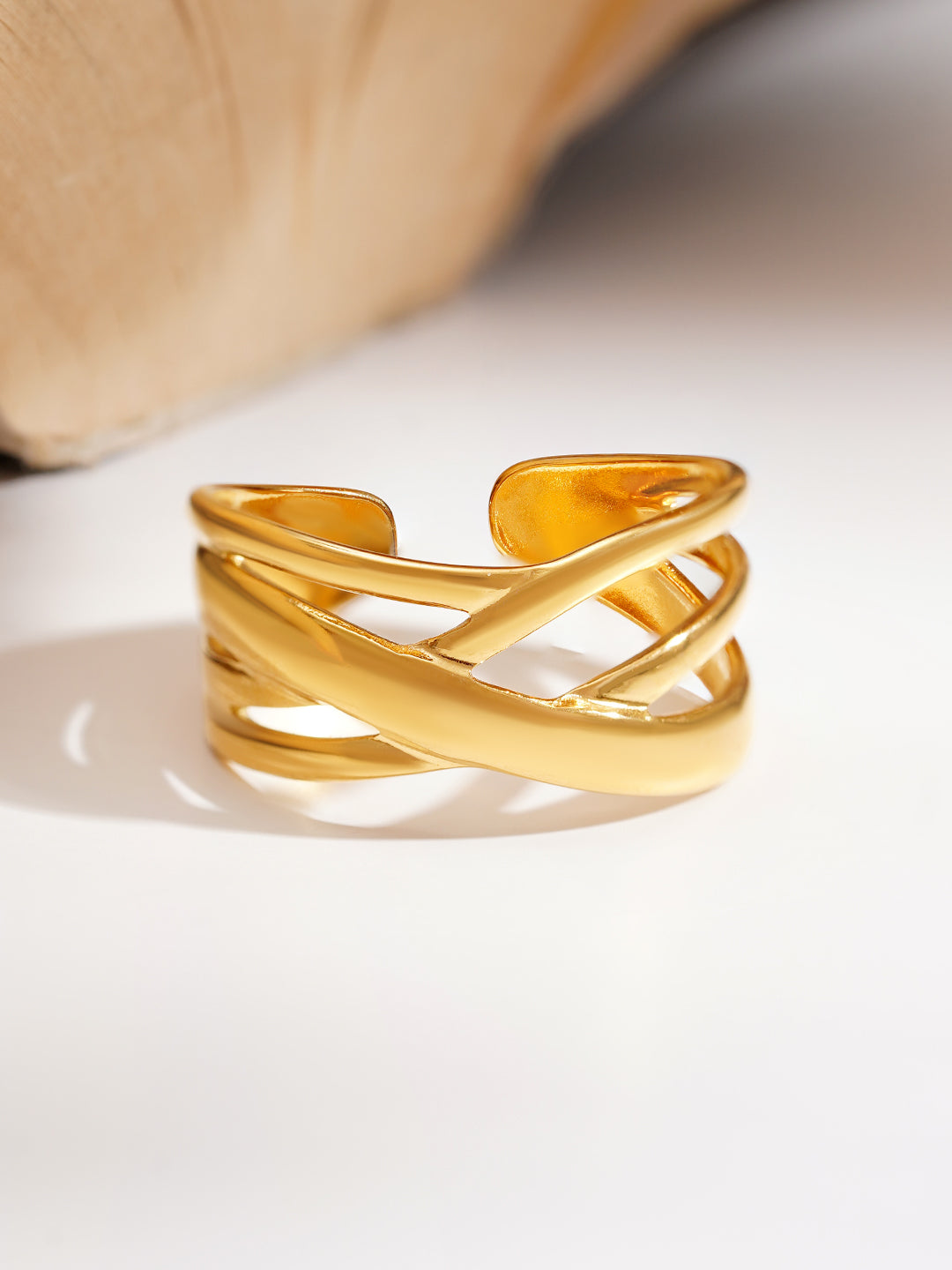 Demi Fine 18K Gold Plated Stainless steel Criss Cross Statement Open Ring Length - Adjustable