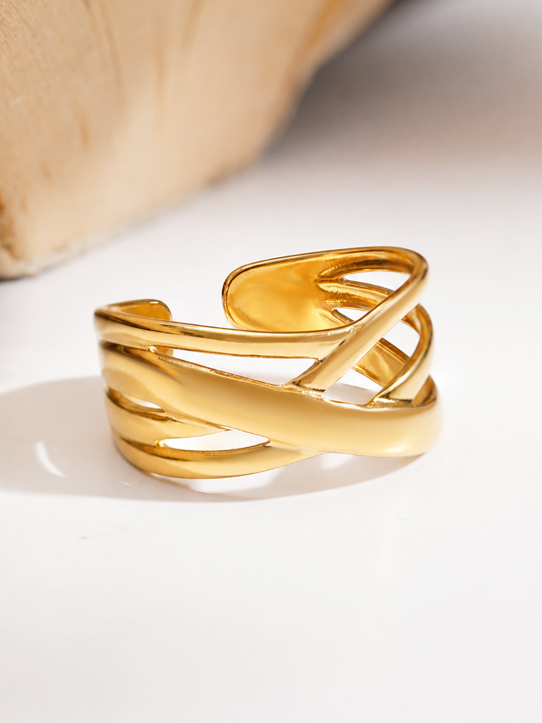 Demi Fine 18K Gold Plated Stainless steel Criss Cross Statement Open Ring Length - Adjustable