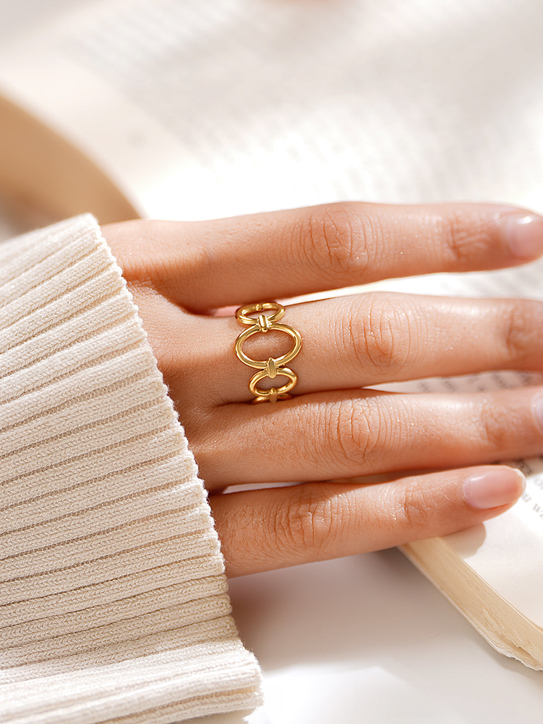 Demi Fine 18K Gold Plated Stainless steel Linked Oval Statement Ring Length - Adjustable