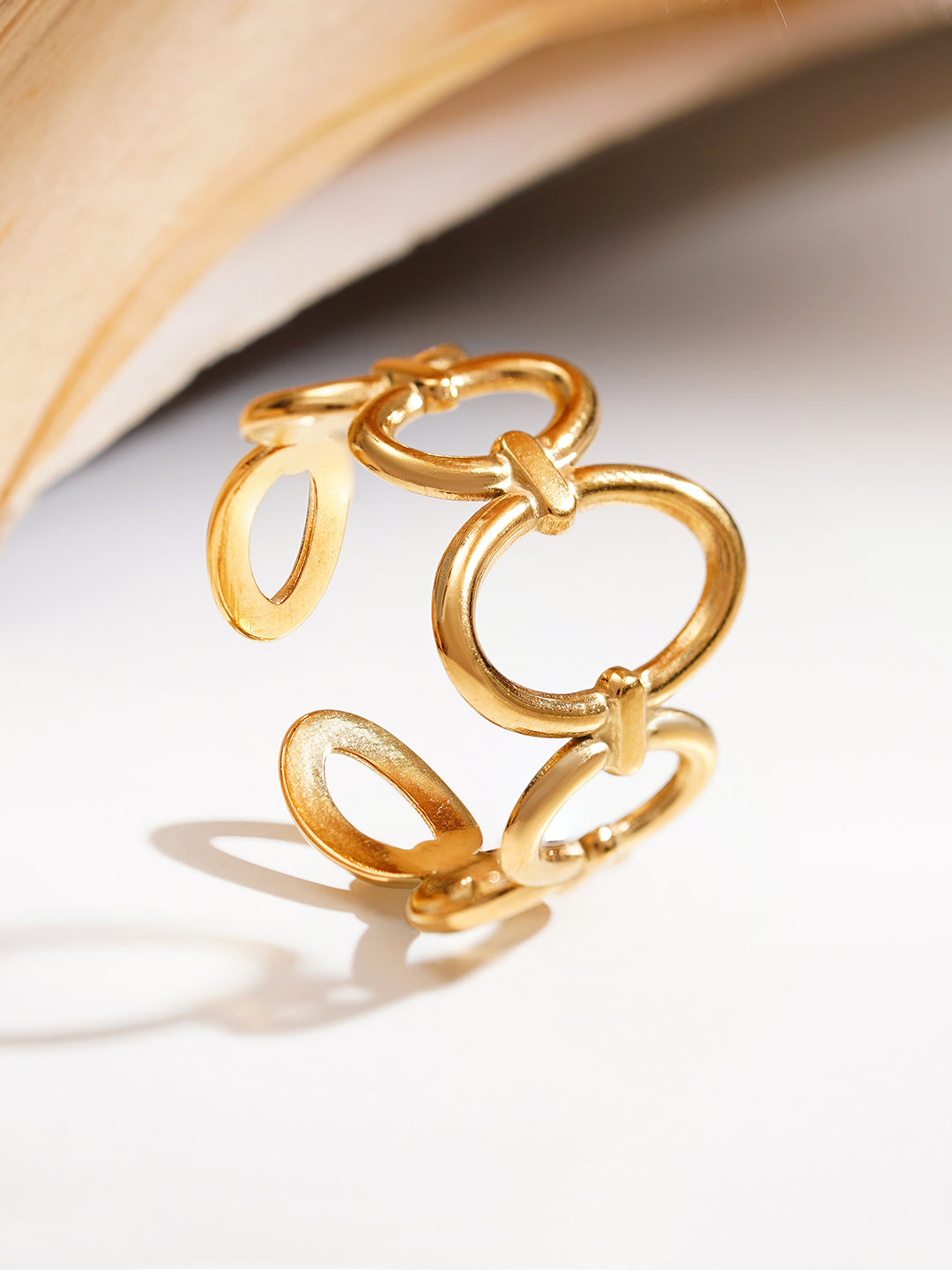 Demi Fine 18K Gold Plated Stainless steel Linked Oval Statement Ring Length - Adjustable