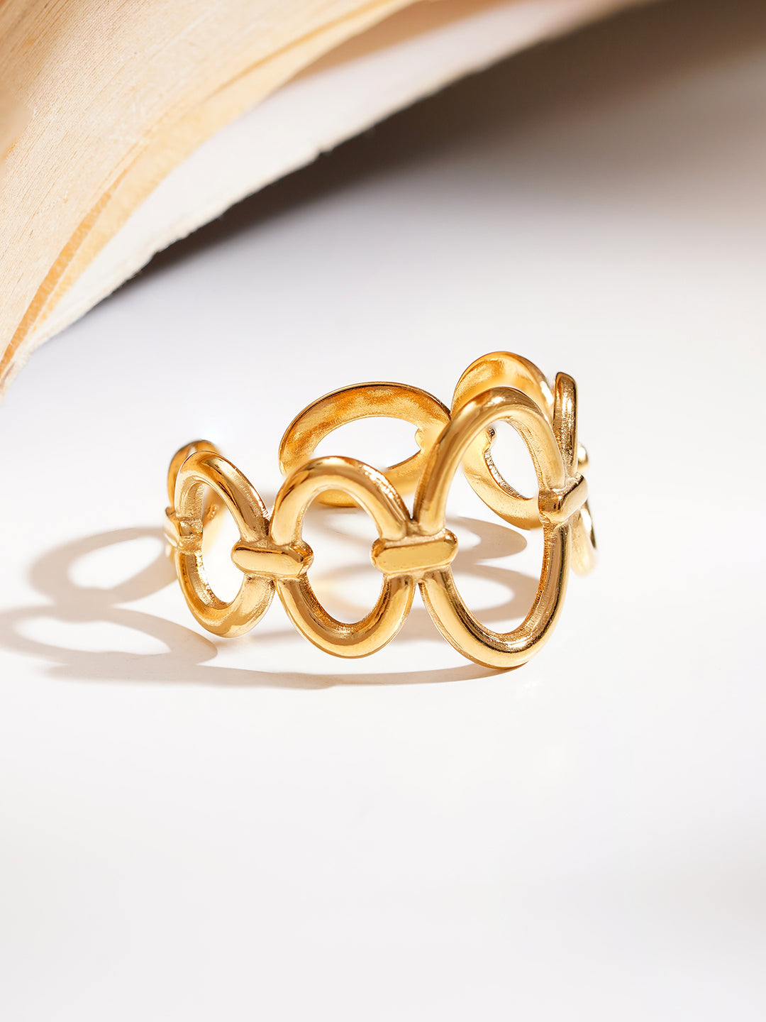 Demi Fine 18K Gold Plated Stainless steel Linked Oval Statement Ring Length - Adjustable