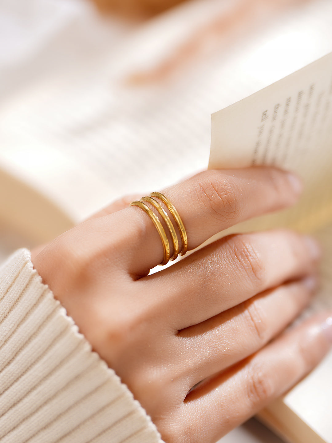 Demi Fine 18K Gold Plated Stainless steel Minimal Multi Band Ring Length - Adjustable