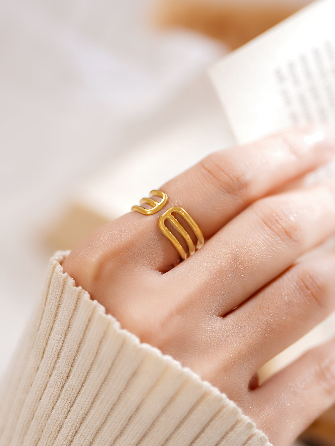 Demi Fine 18K Gold Plated Stainless steel Minimal Multi Band Ring Length - Adjustable