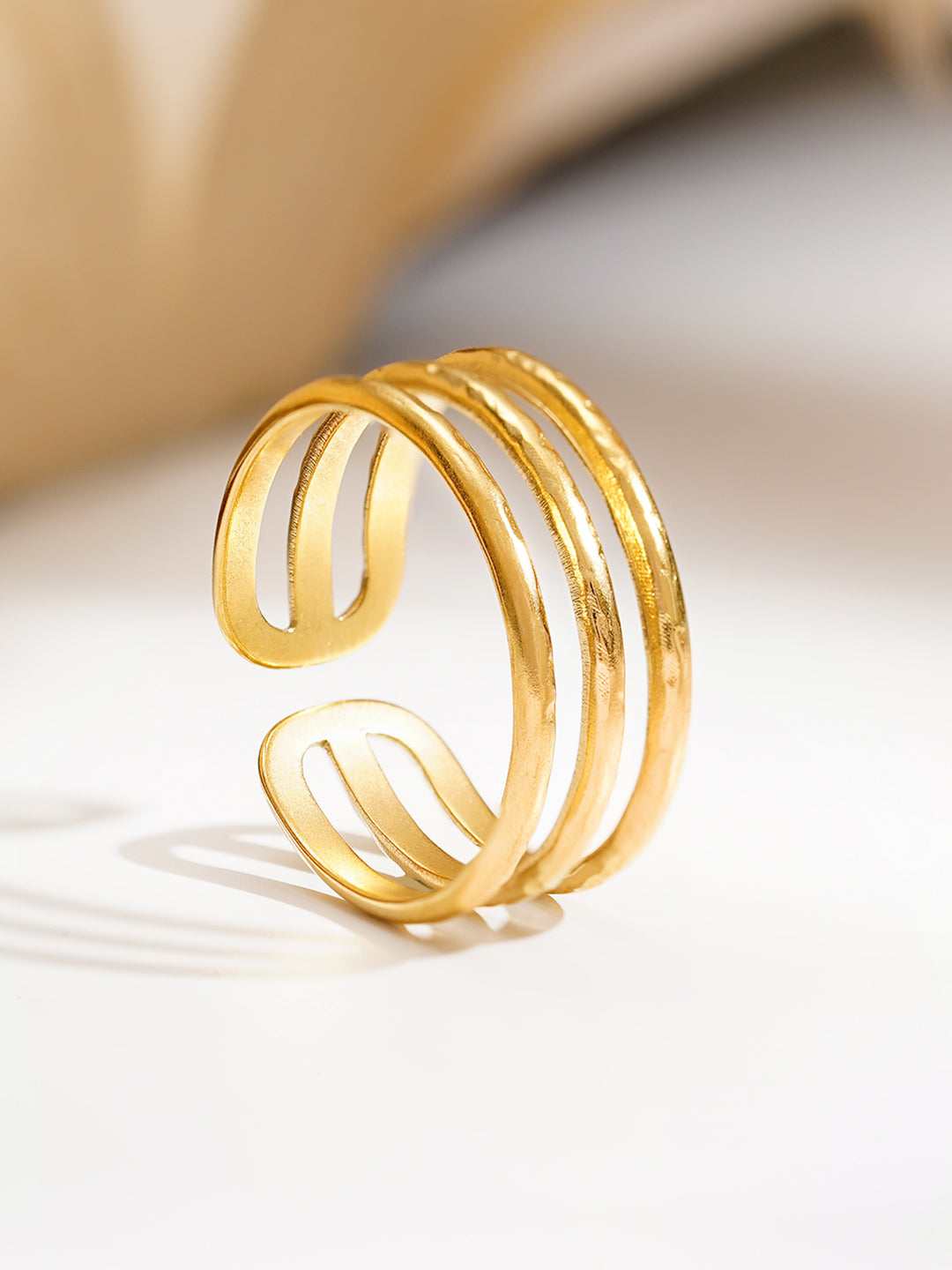 Demi Fine 18K Gold Plated Stainless steel Minimal Multi Band Ring Length - Adjustable