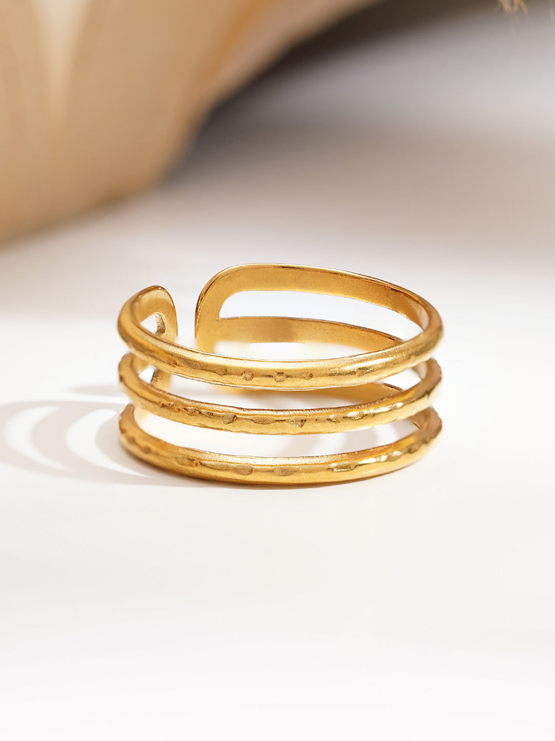 Demi Fine 18K Gold Plated Stainless steel Minimal Multi Band Ring Length - Adjustable