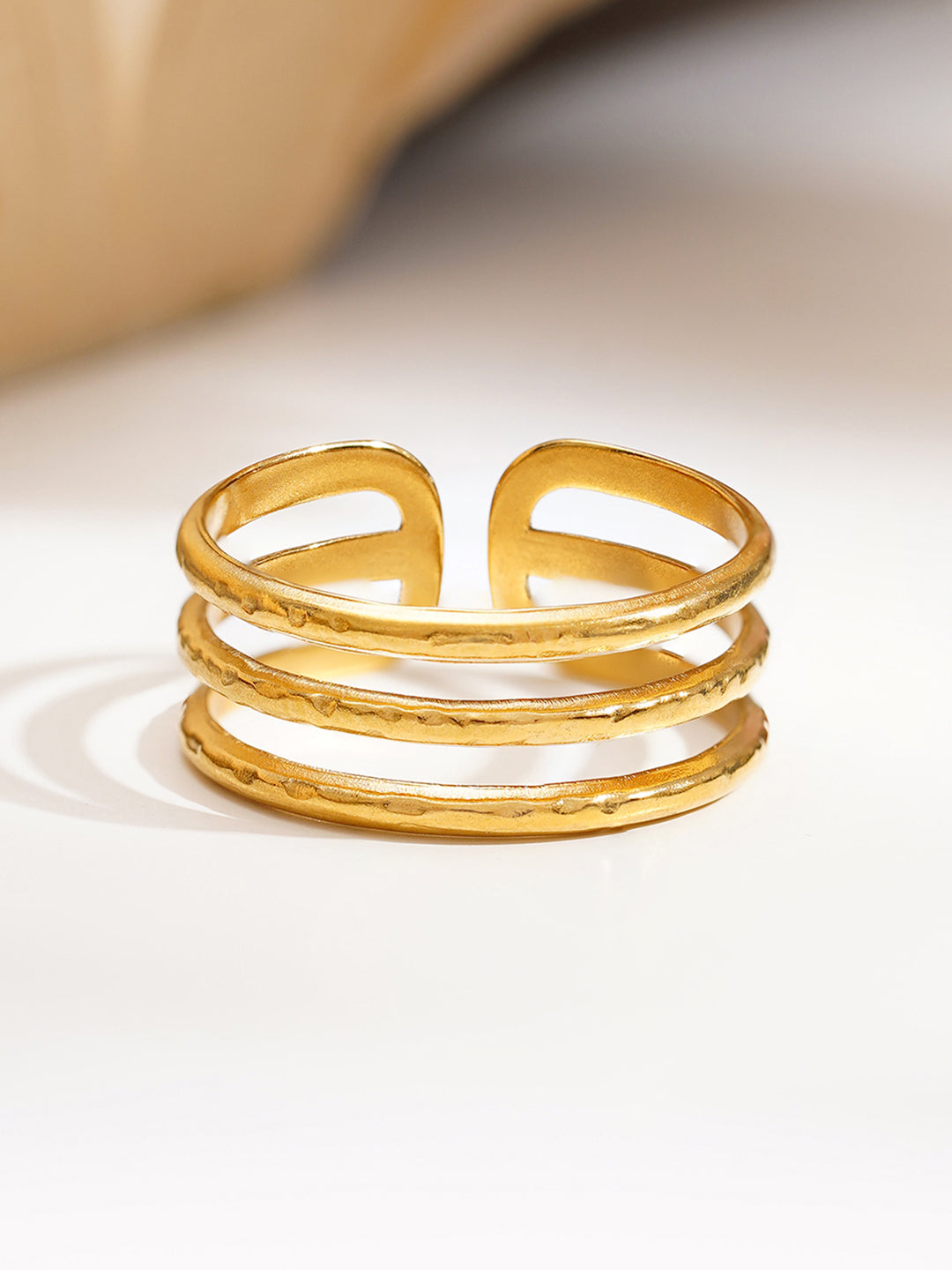 Demi Fine 18K Gold Plated Stainless steel Minimal Multi Band Ring Length - Adjustable