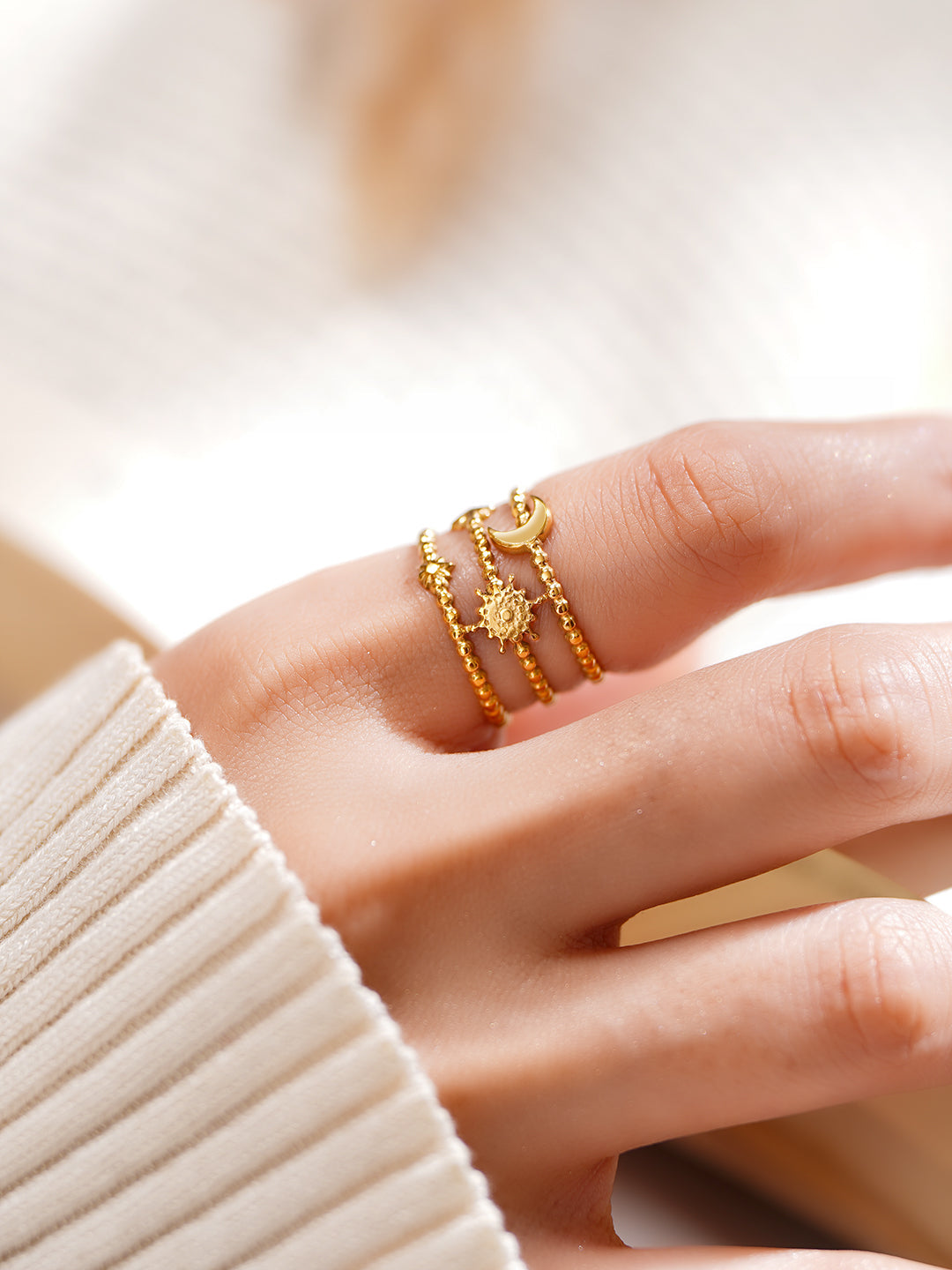 Demi Fine 18K Gold Plated Stainless steel Celestial Statement Open Ring Length - Adjustable