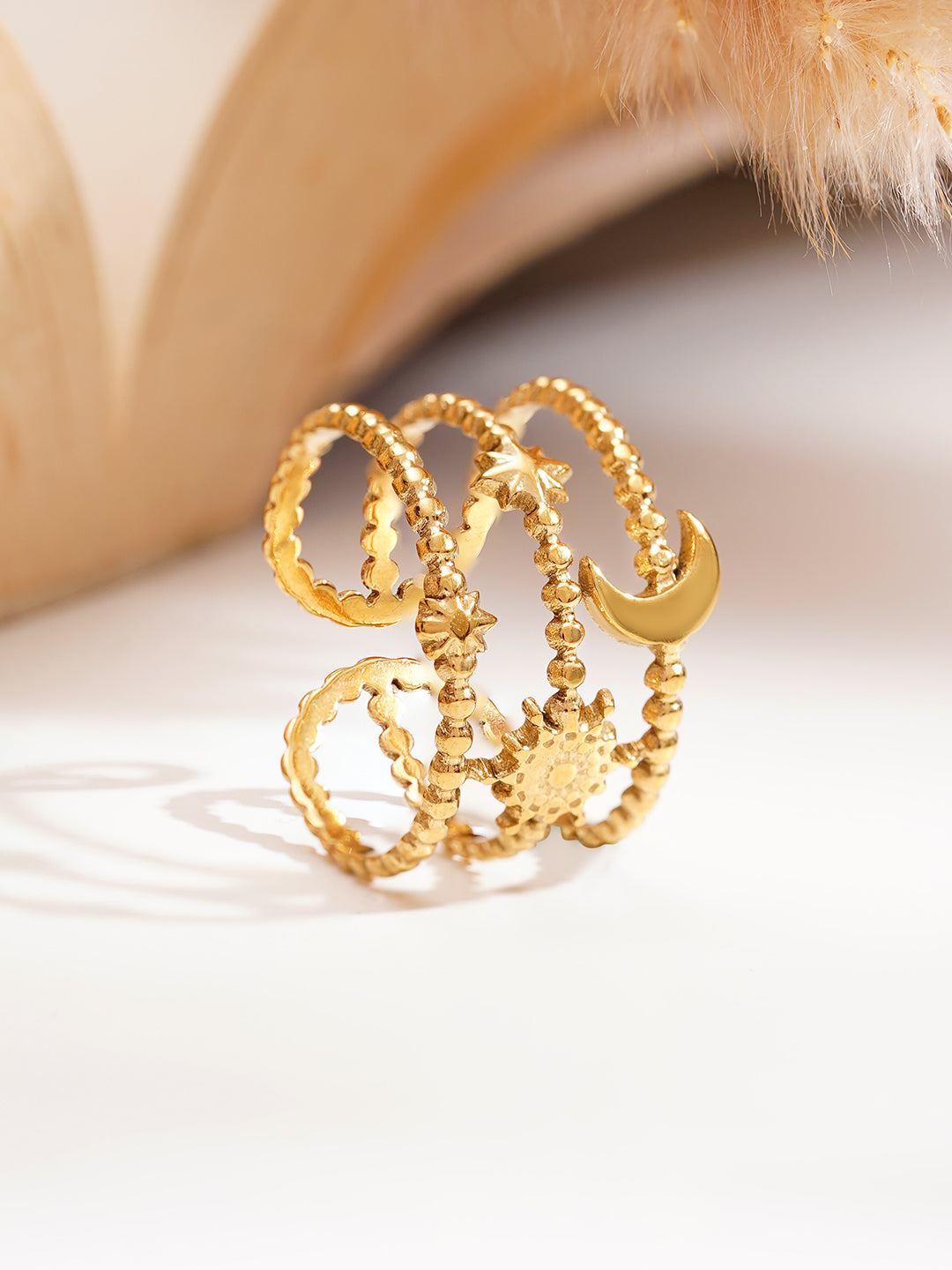 Demi Fine 18K Gold Plated Stainless steel Celestial Statement Open Ring Length - Adjustable