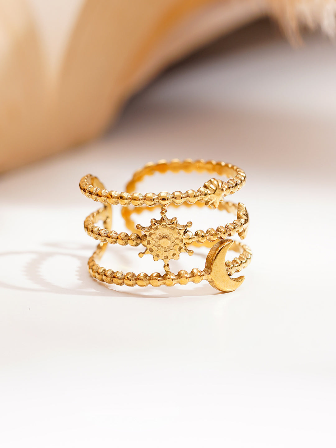 Demi Fine 18K Gold Plated Stainless steel Celestial Statement Open Ring Length - Adjustable