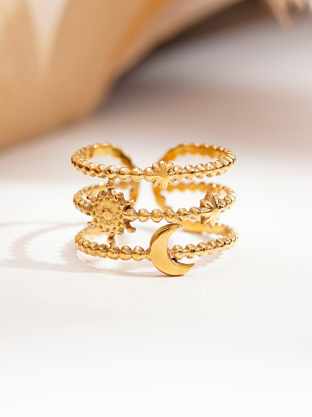 Demi Fine 18K Gold Plated Stainless steel Celestial Statement Open Ring Length - Adjustable