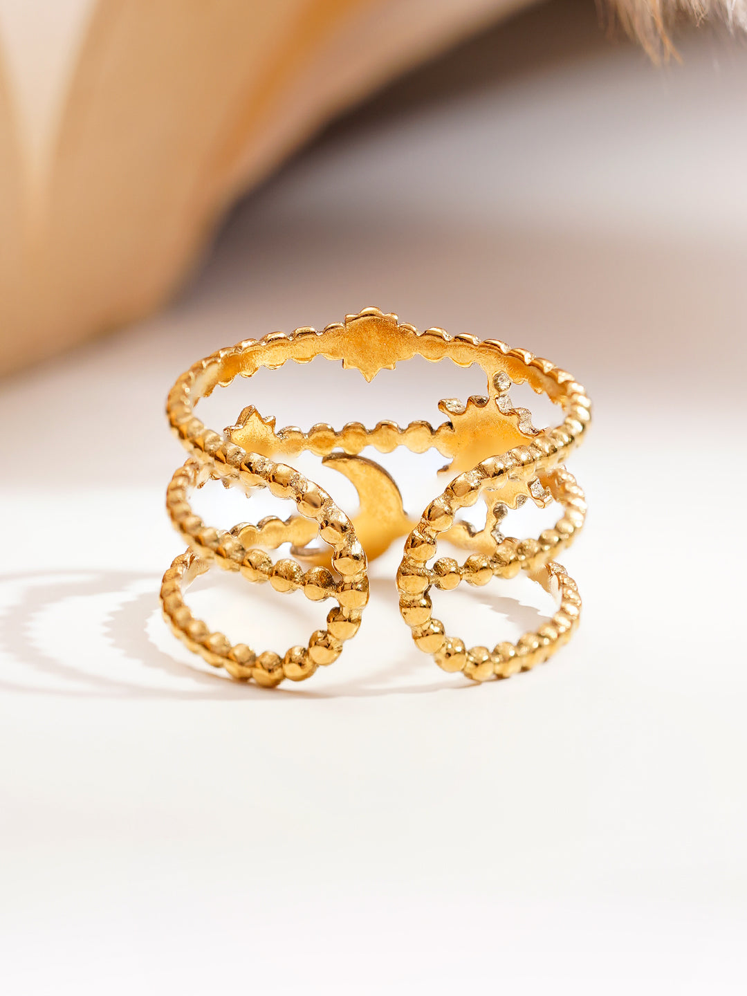 Demi Fine 18K Gold Plated Stainless steel Celestial Statement Open Ring Length - Adjustable