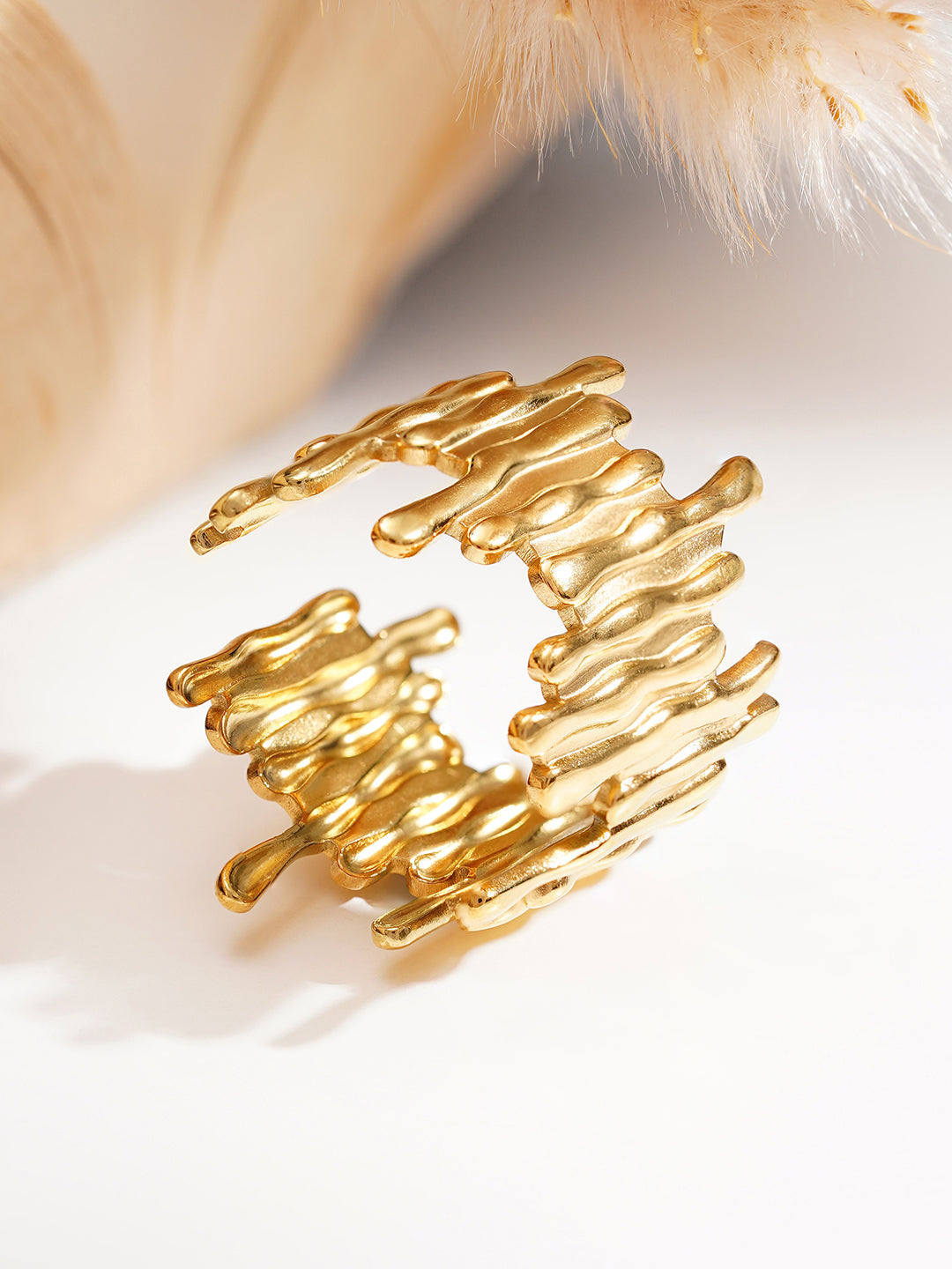 Demi Fine 18K Gold Plated Stainless steel Textured Statement Band Ring Length - Adjustable
