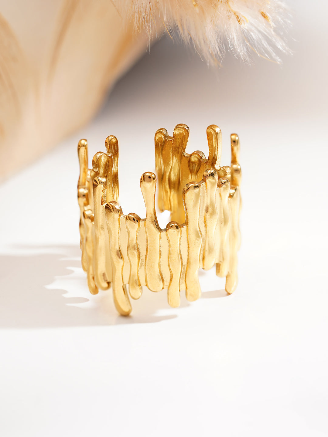 Demi Fine 18K Gold Plated Stainless steel Textured Statement Band Ring Length - Adjustable