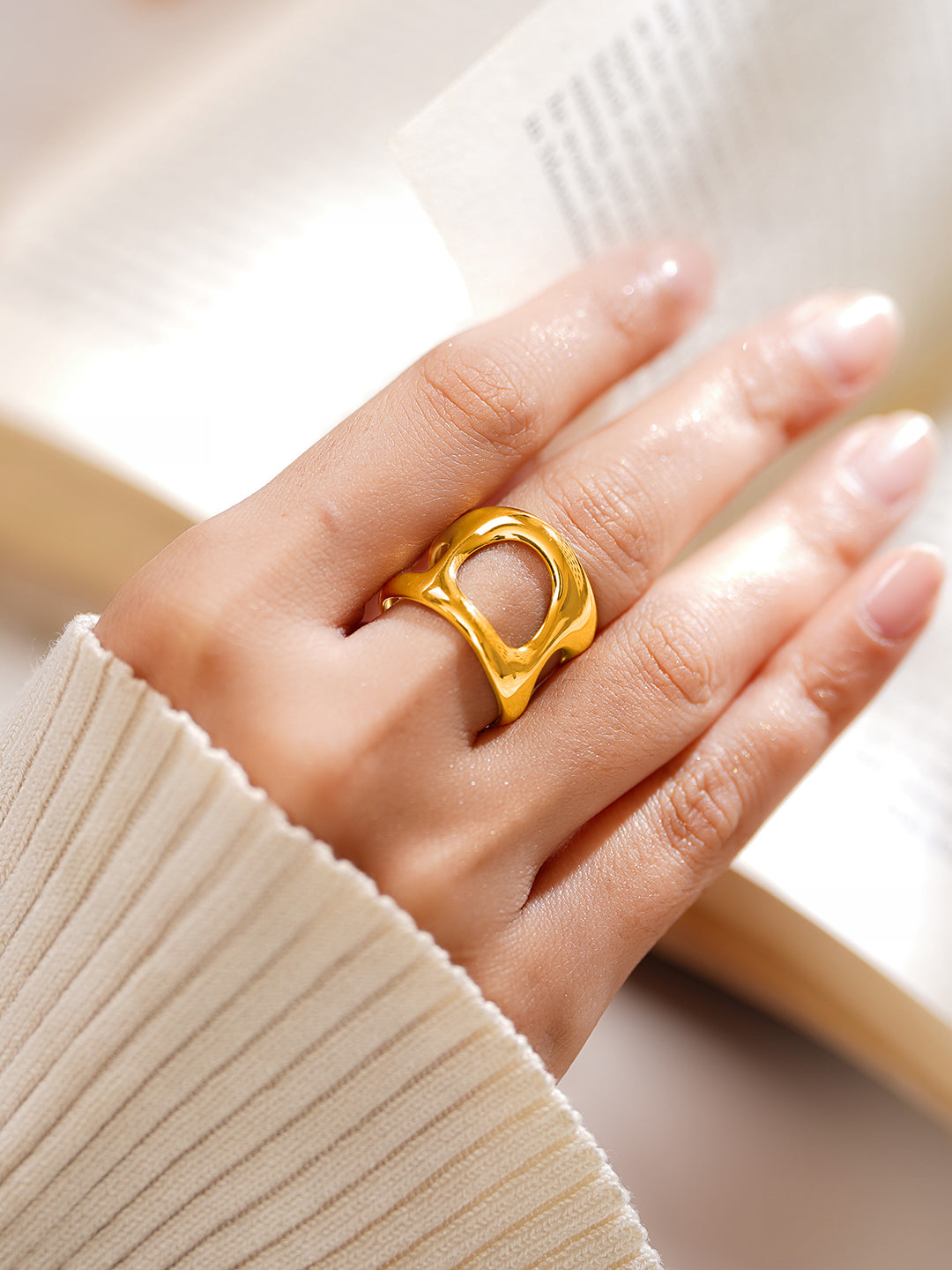 Demi Fine 18K Gold Plated Stainless steel Sculpted Statement Open Ring Length - Adjustable