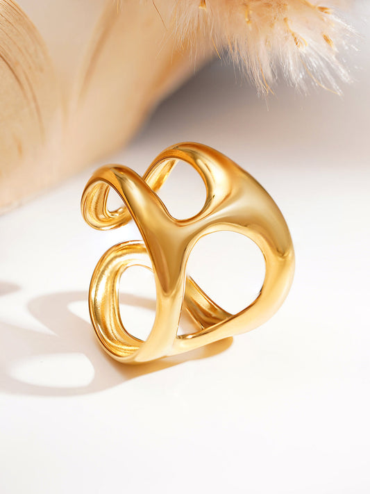 Demi Fine 18K Gold Plated Stainless steel Sculpted Statement Open Ring Length - Adjustable