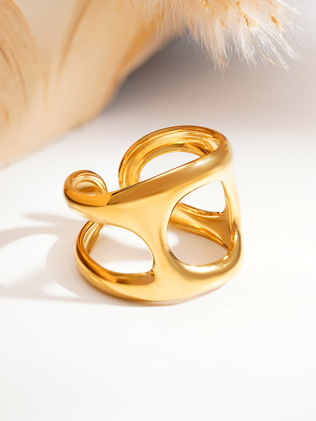 Demi Fine 18K Gold Plated Stainless steel Sculpted Statement Open Ring Length - Adjustable