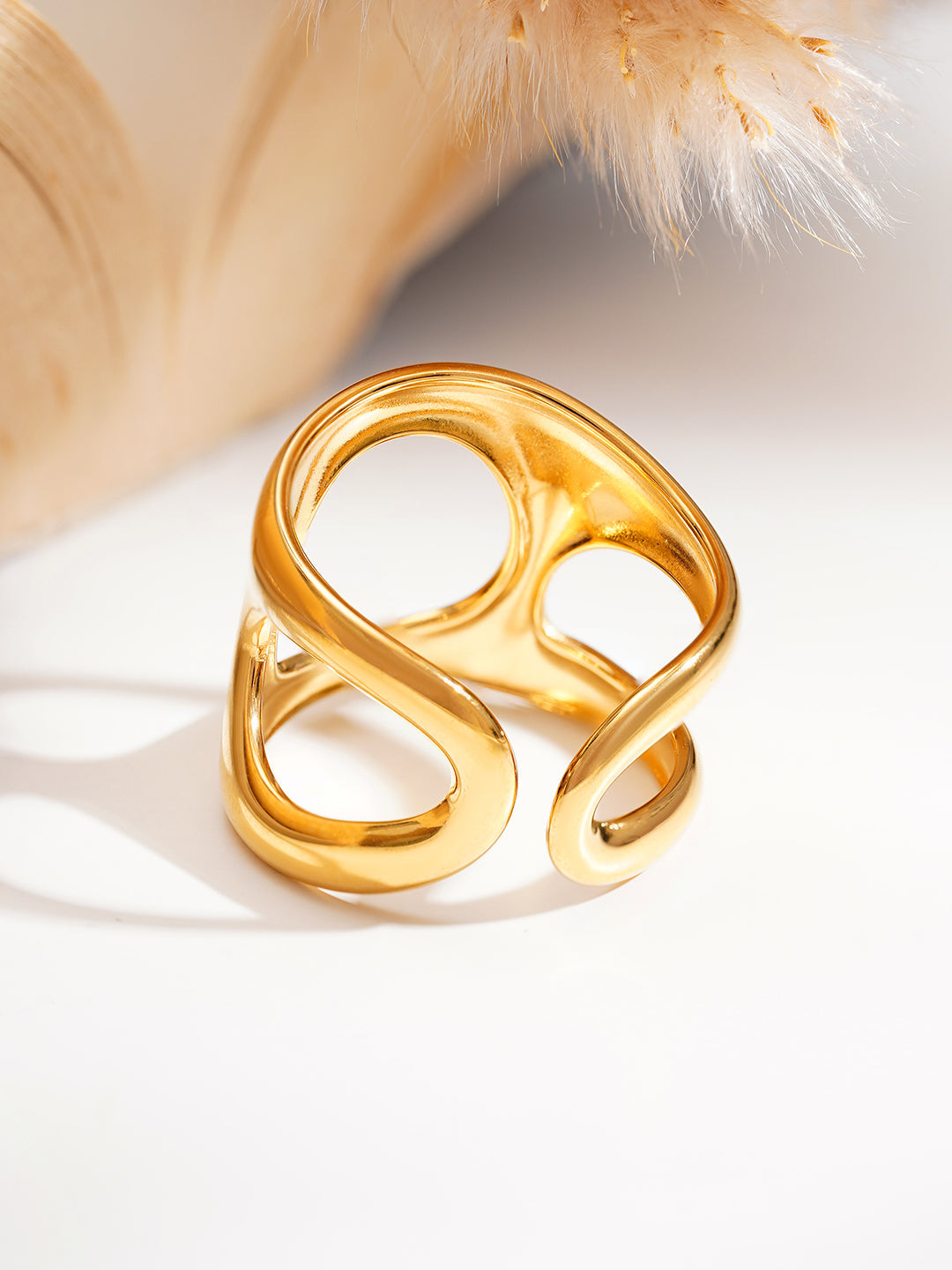 Demi Fine 18K Gold Plated Stainless steel Sculpted Statement Open Ring Length - Adjustable