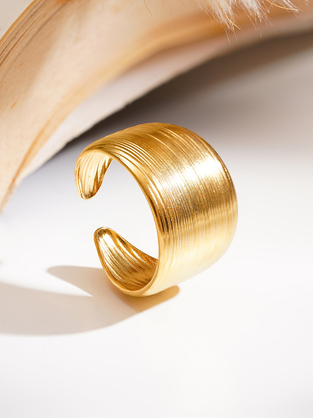 Demi Fine 18K Gold Plated Stainless steel Bold Ribbed Statement Ring Length - Adjustable