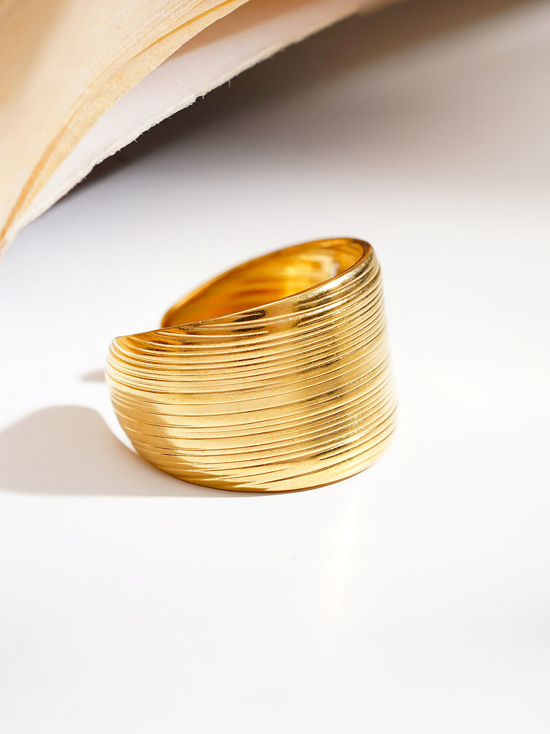 Demi Fine 18K Gold Plated Stainless steel Bold Ribbed Statement Ring Length - Adjustable