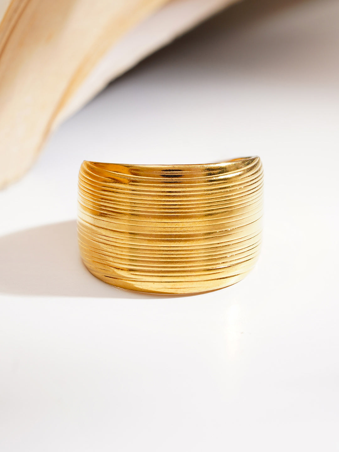Demi Fine 18K Gold Plated Stainless steel Bold Ribbed Statement Ring Length - Adjustable