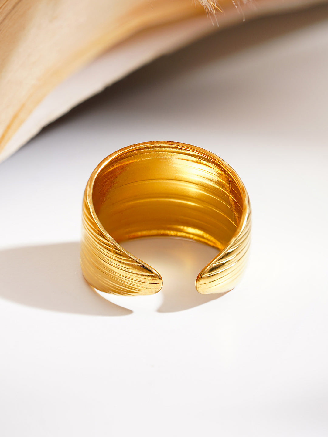 Demi Fine 18K Gold Plated Stainless steel Bold Ribbed Statement Ring Length - Adjustable
